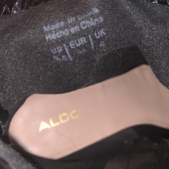 Aldo Black Patent Shiny Ankle Block Heel Booties - Picture 7 of 8